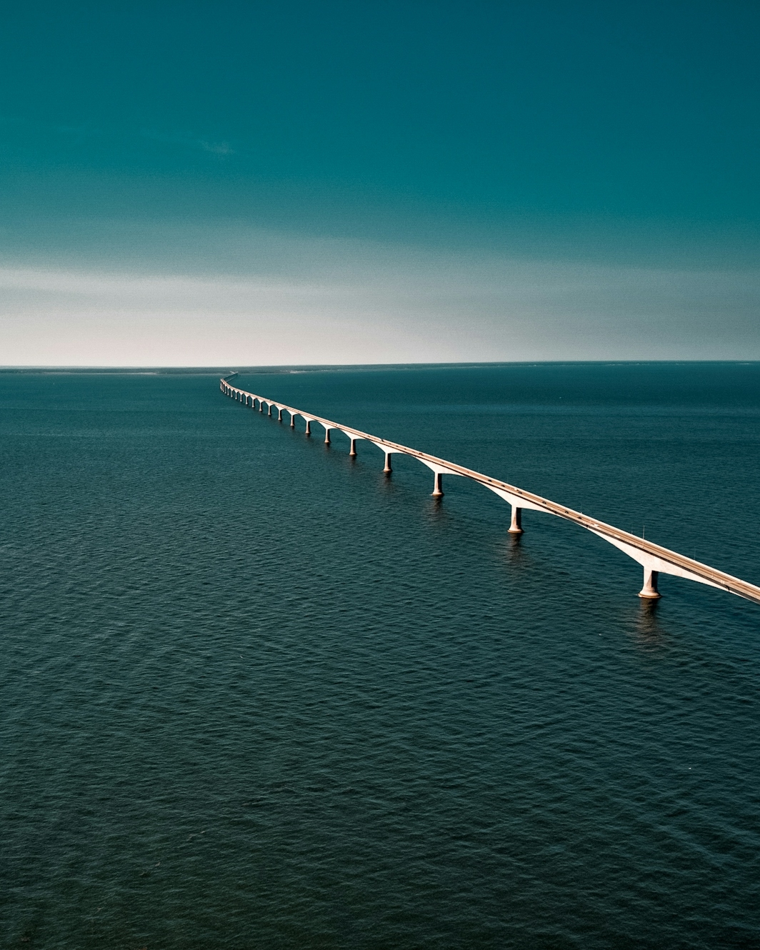 Aerial view of the Confederation Bridge connecting Prince Edward Island